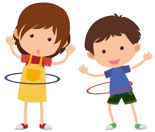 Dos niños jugando hulahoop | Vector Premium