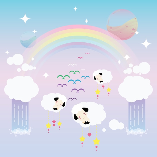 Download Dreamy rainbow sheep | Vector Premium