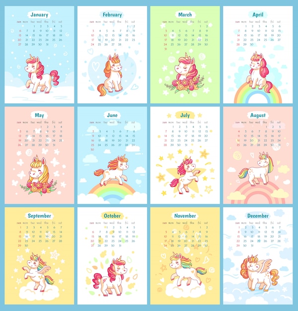 Plantilla Adorable De Calendario De 2019 Con Diseno Plano Vector