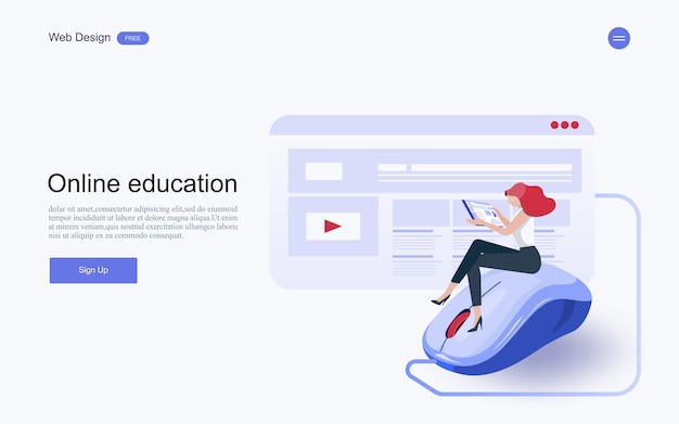 Educación en línea, formación y cursos, aprendizaje. Vector Premium