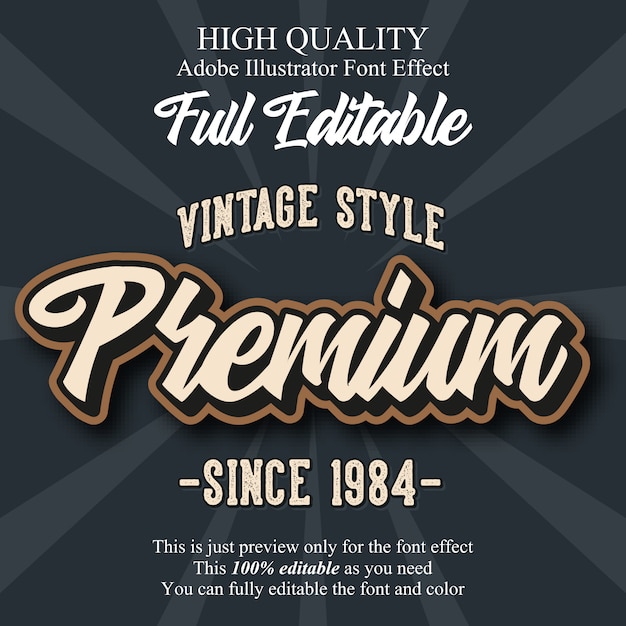 Efecto de fuente de tipografía editable premium script retro Vector Premium