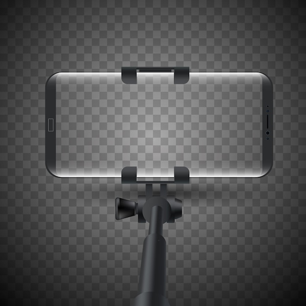 Ejemplo del vector del palillo de monopod selfie con smartphone. Vector Premium