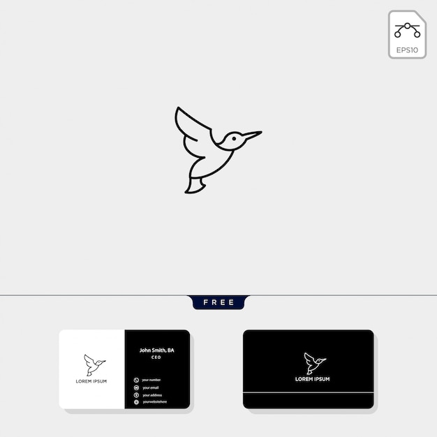 El ejemplo del vector de la plantilla del logotipo del esquema del pájaro de vuelo y el diseño de la tarjeta de visita incluyen Vector Premium