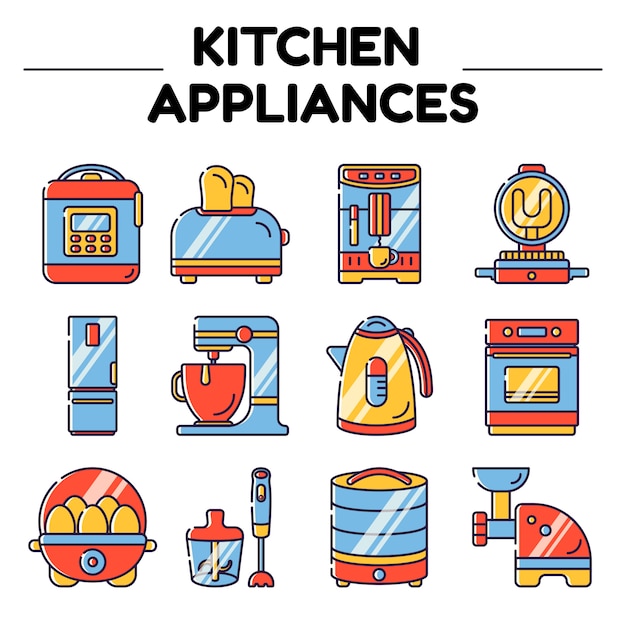 Electrodomésticos De Cocina Objetos Aislados. | Vector Premium