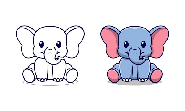 Elefante Lindo Está Sentado Páginas Para Colorear De Dibujos Animados