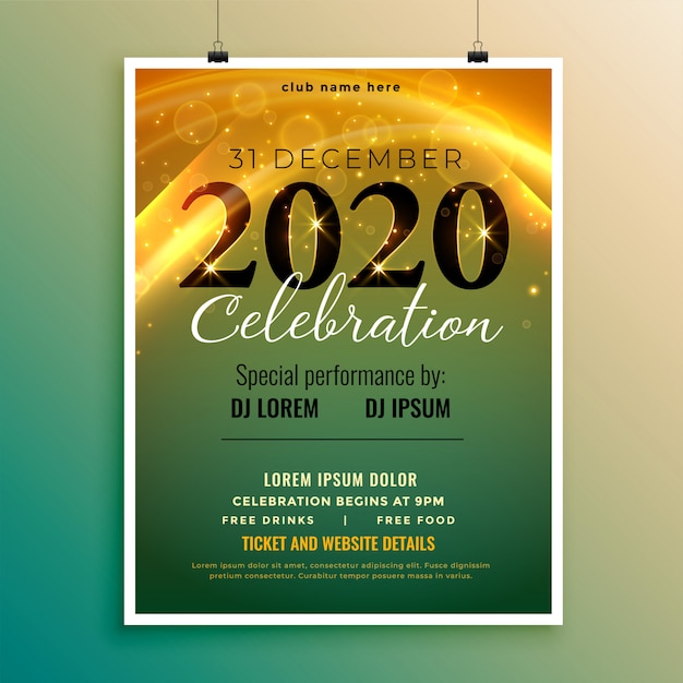 Elegante folleto o póster de invitación para la víspera de año nuevo vector gratuito