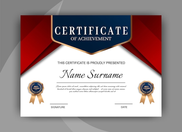 Elegante Plantilla De Certificado De Diploma Azul Y Rojo Vector Premium