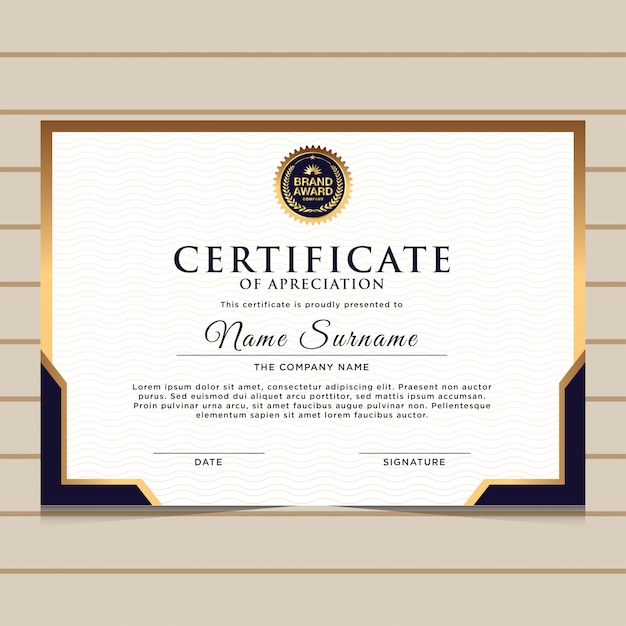 Elegante Plantilla De Certificado De Diploma De Oro Azul Vector Premium