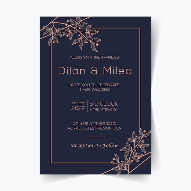 Elegante Plantilla De Tarjetas De Invitaci N De Boda Con Decoraci N