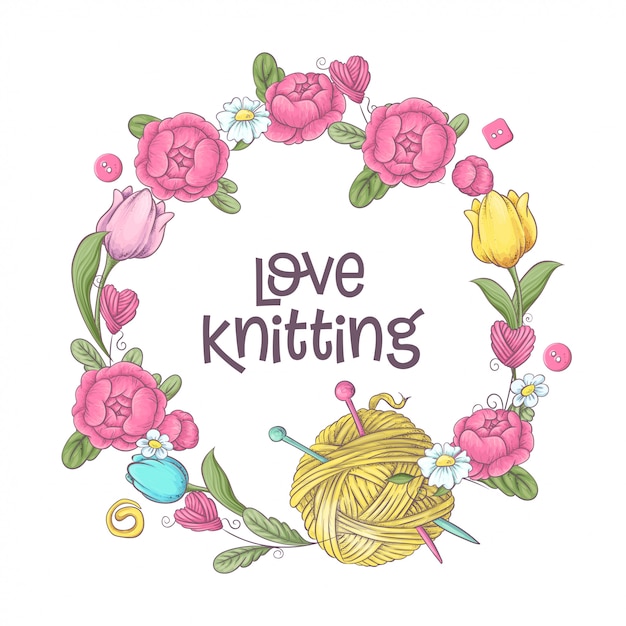 Elementos y accesorios para crochet y tejido. Vector Premium
