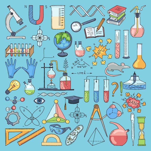 Elementos coloreados de la ciencia biología y química. vector ...