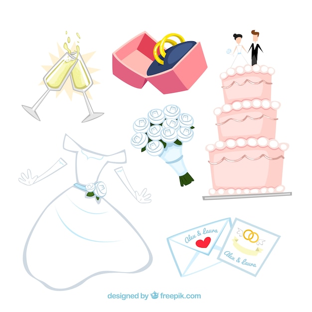 Elementos De La Boda Illustrated Descargar Vectores Gratis