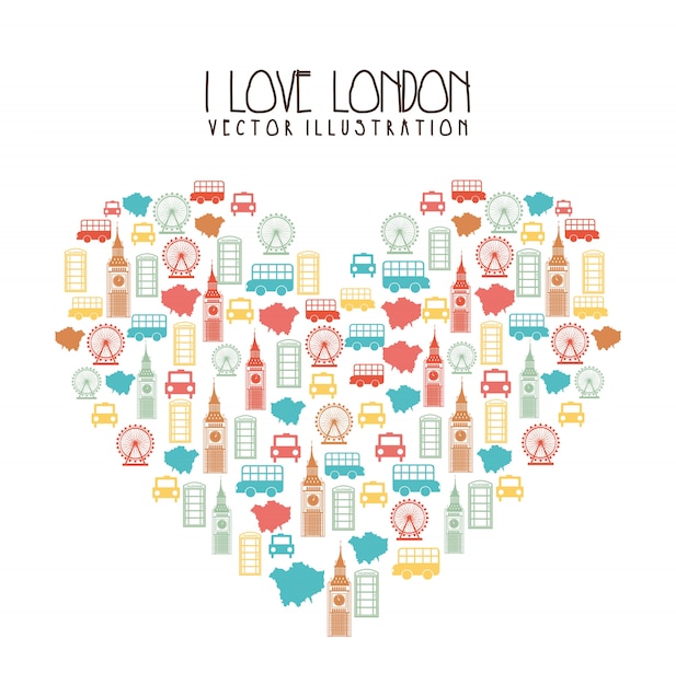 Elementos En Forma De Corazon De Londres Sobre Vector De Fondo