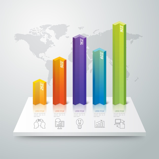 Elementos del gráfico de barras de colores Vector Premium