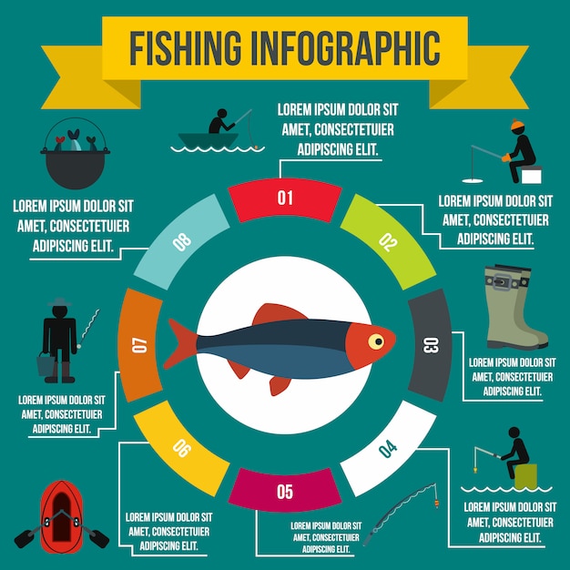 Elementos De Infografía De Pesca En Estilo Plano Para Cualquier Diseño Vector Premium 8153