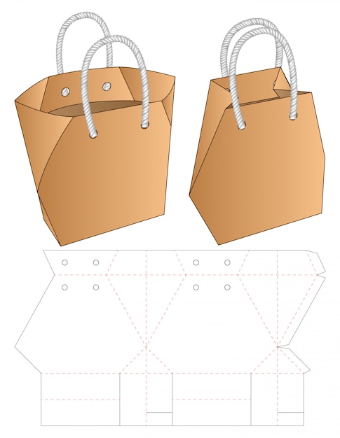 Embalaje De Bolsa De Papel Plantilla Troquelada 3d Vector Premium