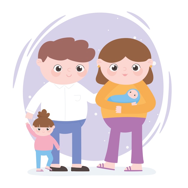 Embarazo Y Maternidad Familia Papa Mama Bebe E Hija Pequena Caricatura Vector Premium