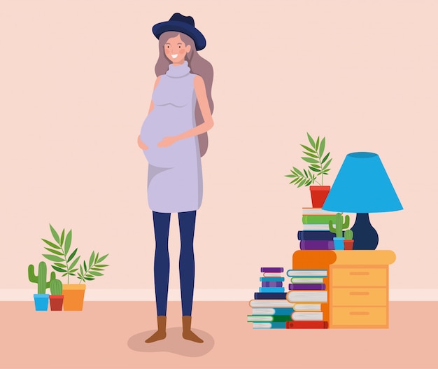 Embarazo mujer en casa lugar escena vector gratuito