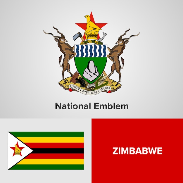 Emblema Nacional De Zimbabwe Y Bandera Vector Premium