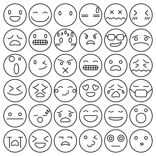 Emoji emoticons set cara expresión sentimientos colección vector gratuito