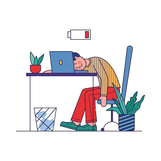 Empleado cansado agotado con el trabajo vector gratuito