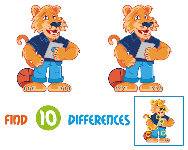 Encuentra El Juego Interactivo De Educacion Logica De Diferencias Para Ninos Tigre De Dibujos Animados Muy