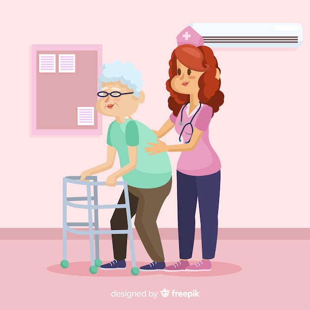 Enfermera ayudando a un paciente en diseño plano vector gratuito