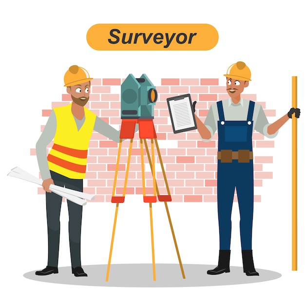 Engineers cartoon set worker architect and surveyor group Vector Premium