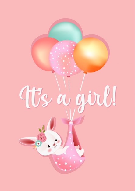 Es una tarjeta de felicitación de baby shower de niña | Vector Premium