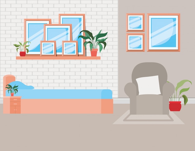 Escena de casa hermosa habitación de cama | Vector Gratis