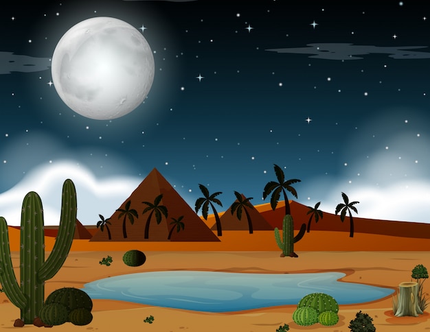 Una escena del desierto en la noche. vector gratuito