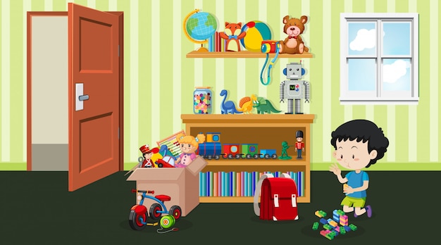 Escena Con Niño Jugando En La Habitación Vector Gratis