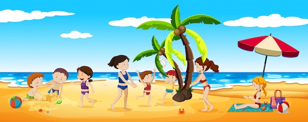 Escena de personas divirtiéndose en la playa | Vector Premium