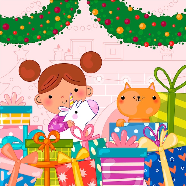 Escena de regalos de navidad | Vector Gratis