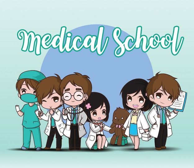 Escuela De Medicina Médico De Personaje De Dibujos Animados Lindo Vector Premium 6603
