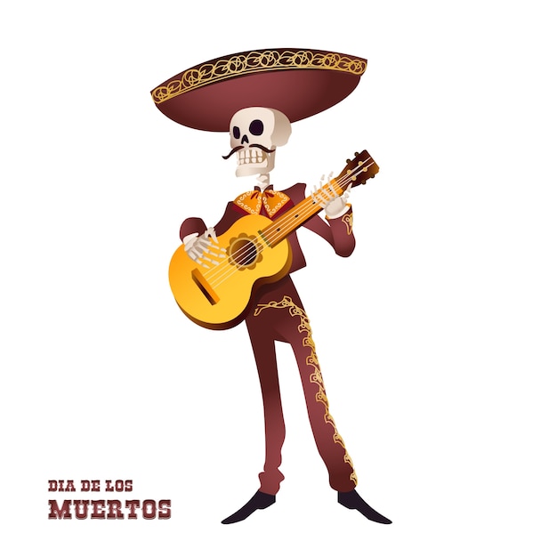 Esqueleto del músico de mariachi tradición mexicana Vector Premium