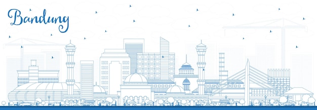 Esquema Del Horizonte De La Ciudad De Bandung Indonesia Con Edificios Azules Ilustración De 7656