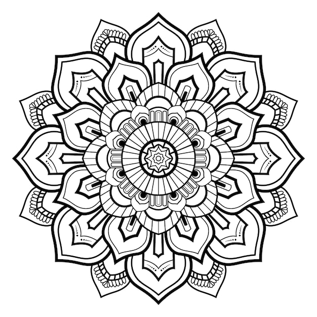 Esquema De Mandala Ornamental Floral Blanco Y Negro De