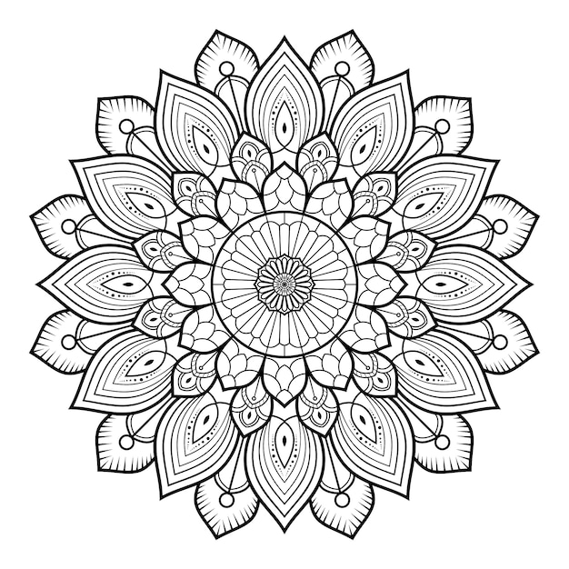 Esquema De Mandala Ornamental Floral Blanco Y Negro De