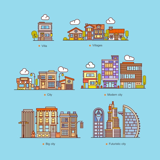 Establecer Casas Y Construir Ilustraci N De Vector De Estilo Plano De