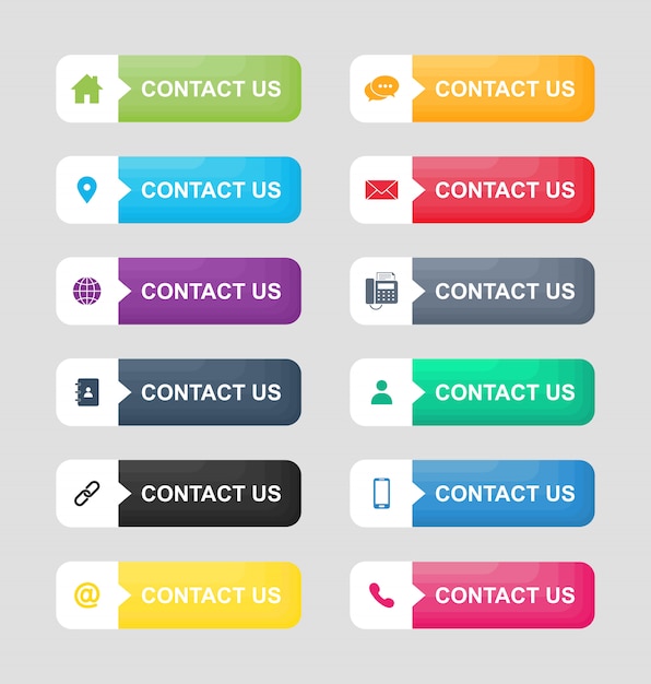 Establecer iconos de contacto con nosotros botón aislado sobre fondo blanco. Vector Premium