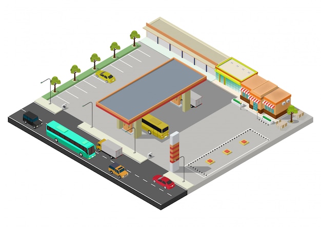 Estación de servicio isométrica tanque de combustible de la estación