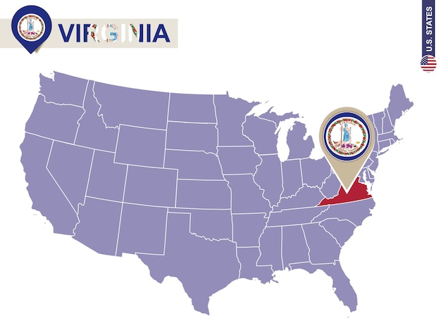 Estado De Virginia En El Mapa De Estados Unidos Bandera Y Mapa De Virginia Nuestros Estados