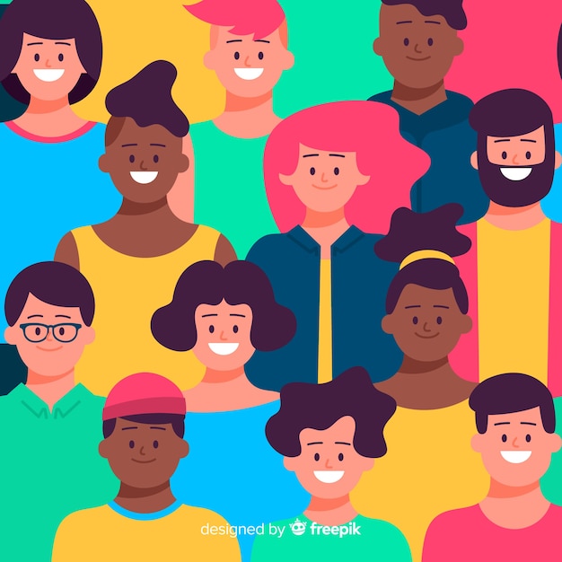 Estampado colorido de personas jóvenes en diseño plano vector gratuito
