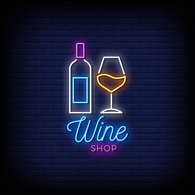 Estilo De Letreros De Neón Del Logotipo De La Tienda De Vinos Vector