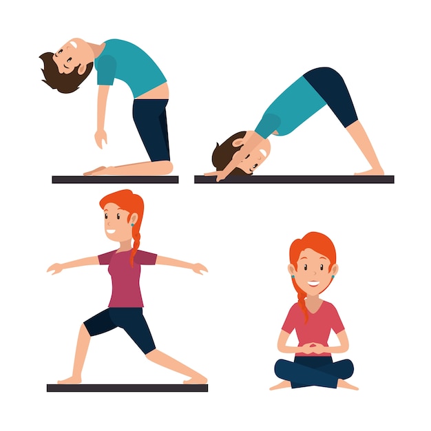 Estilo de vida saludable personas haciendo yoga | Vector Premium