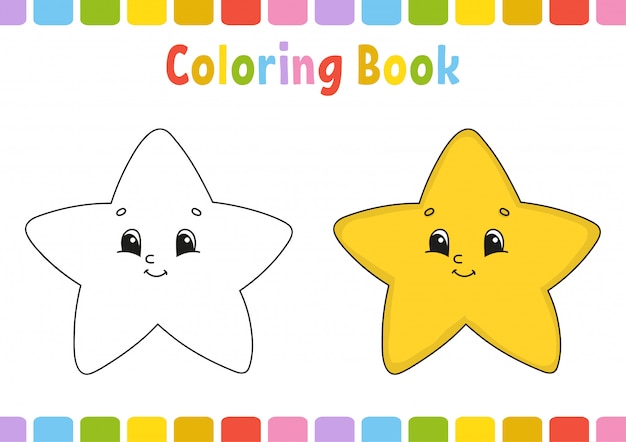 Estrella. libro para colorear para niños. carácter alegre ilustración vectorial | Vector Premium
