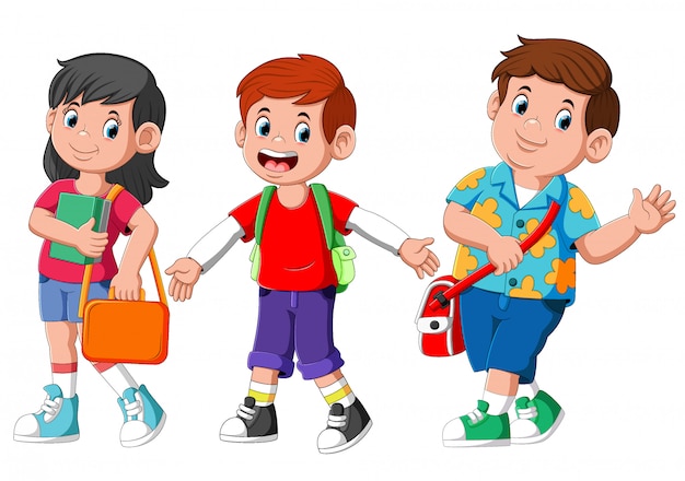 Estudiante de dibujos animados lindo niños amigos | Vector Premium