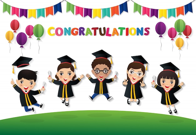 Estudiantes felices saltando con diploma | Vector Premium