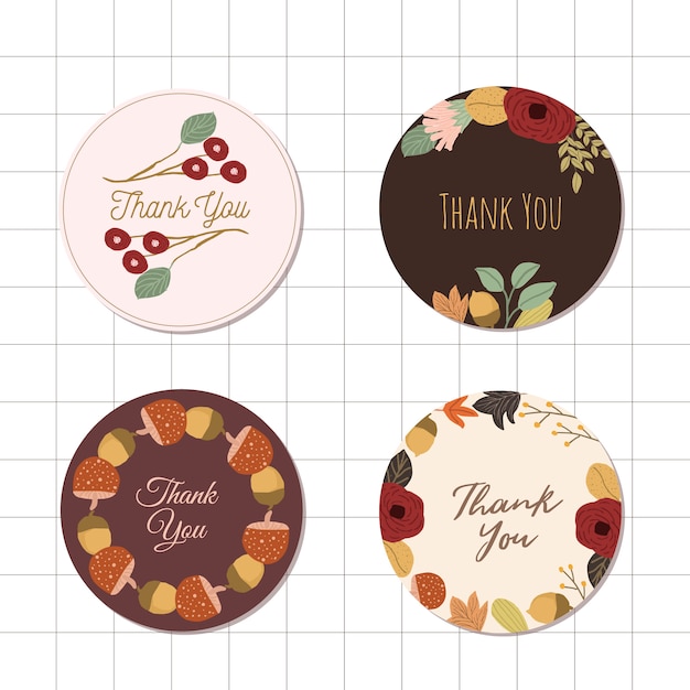 Etiqueta De Circulo Gracias Con Flores De Otono Vector Premium